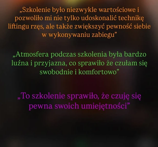 Opinia kursantki o szkoleniu z liftingu rzęs
