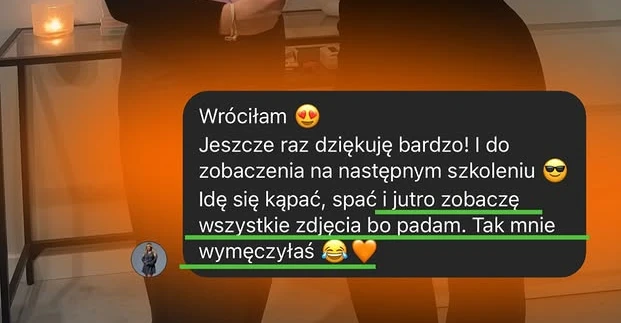 Wiadomość od kursantki zaraz po szkoleniu